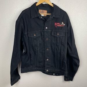 Vintage 90s Mark Chesnutt Embroidered Autographed Black Denim Jean Jacket Size L